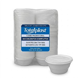 Marmitex de Isopor com Tampa Branca 500ml PT-500 combo 50 Bases+50 Tampa 100 unidades