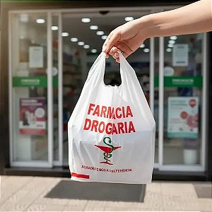 Sacola Plástica Branca Impressa Drogaria 30cm x 40cm com 1.000 unidades