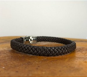 Pulseira Couro Trançado Fino