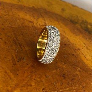 Anel Masculino Aliança Cravejado Zircônia Dourado