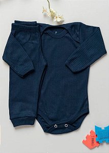 Conjunto body e calça canelados na cor azul marinho