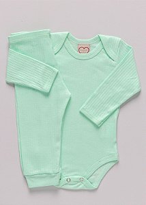 Conjunto body e calça canelados na cor verde claro