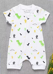Macacão Curto Bebê Verão Suedine Dino