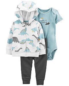 Conjunto Bebê Carter's 3 Peças Dinossauros Azul