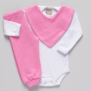 Conjunto com 3 Peças em Poá Rosa Chiclete