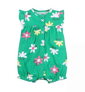 Romper Bebê Verde Flores
