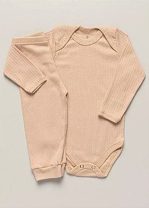 Conjunto body e calça canelados na cor café com leite