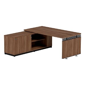 Mesa Executiva Presidente Retangular + Armário de Apoio Esq C/ Porta Deslizante 44mm - Carvalho Hanover 2200 x 1800 x 740