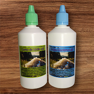 Kit Econômico 100 ml cada - Clorito de Sódio 25% + HCl 4% (frascos brancos)