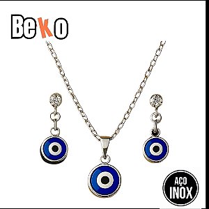 Conjunto Colar E Brinco Olho Grego em aço antialérgico. WBYYQV2SP
