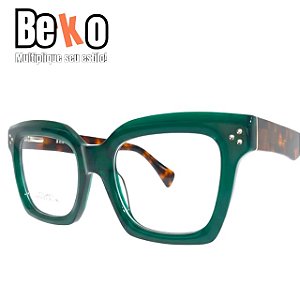 Armação para Òculos de Grau Verde Quadrada Acetato Haste Tartaruga Feminina | Beko