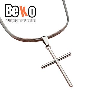 Colar em Aço com Pingente de Cruz 2T3HPQPKA