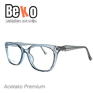 Armação Azul Cristal Gatinho Feminina Transparente - Filtro Azul - BEKO