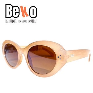 Óculos Gatinho Oval Nude Caramelo Acetato Lente Marrom Degradê UV400 - BEKO