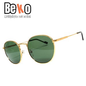Óculos de Sol Metal Redondo Lente Verde Unissex - Armação Dourada - UV400 - BEKO