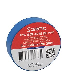 FITA ISOLANTE SIBRATEC AZUL DE 19MM X 20MT - NOVA SIBRATEC