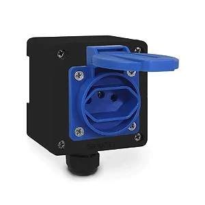 CAIXA BX COM TOMADA IND. DE 2P+T 20A P/ TRILHO DIN OU SOBREPOR - TOMADA AZUL + CX PRETA SIBRATEC