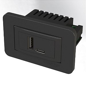 TOMADA USB+2S Tipo C+A 5V-2A+PRETO LUMITEK