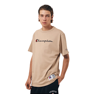 Camiseta Champion Life Script Logo Emb Dark Khaki