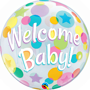 Balão Bubble 22" Welcome Baby - 56 cm