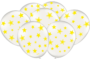 Balão Latéx - Neon Branco com Amarelo - 25 Unidades