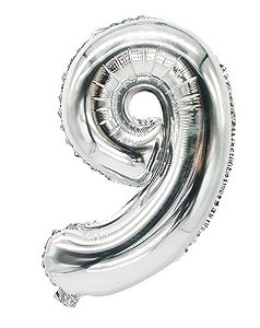 Balão Metalizado 70cm - Prata - Número 9