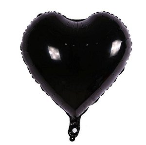 Balão Metalizado  - Coração Preto Cromo - 45cm