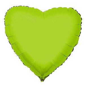Balão Metalizado  - Coração Verde Limão Cromo - 45cm