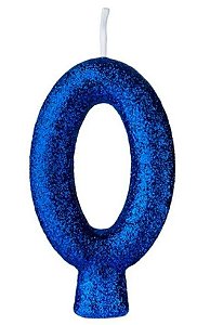 Vela Numeral Cintilante - Azul - Nº 0