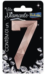 Vela Numeral Diamante -Rose Gold - Número 7