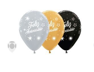 Balão de Látex  12 Polegadas - Feliz aniversário  - 3 unidades