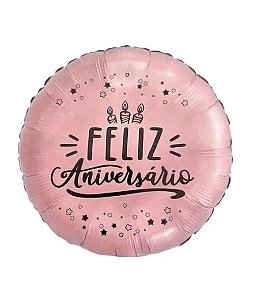 Balão Metalizado Feliz Aniversário Rosé Gold 18"