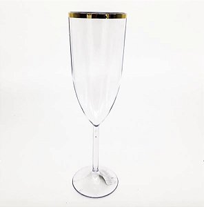 Taça de Champanhe Acrílico Borda Dourada 180 ml - Cristal