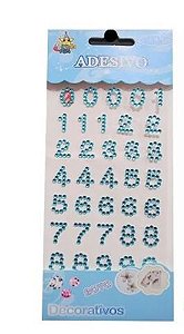 Cartela De Adesivos Decorativos Azul Com Strass Números