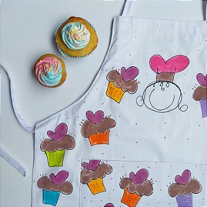 Avental Adulto em Algodão Brim Estampa Cupcake Colorido – Andrea Milan