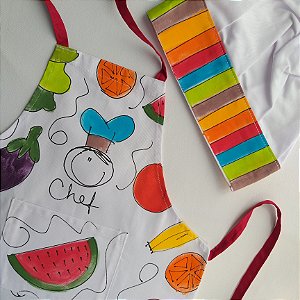 kit avental Infantil Horta Colorida menino com chapéu