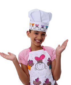 kit avental Infantil Mundo dos Cupcakes com Chapéu de Chef