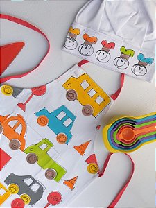 Kit Avental Infantil e Chapéu de Chef Estampa Carros – Andrea Milan