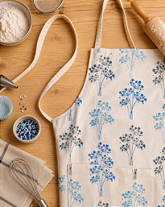 Avental Adulto em Algodão Brim Estampa Floral Azul – Andrea Milan