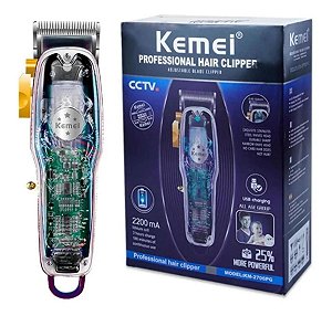 Máquina de Cortar Cabelo Kemei Transparente - KM 2706 PG