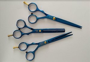 Kit de Tesouras e Estojo Umi Master Tools - Fio Navalha (6,5"), Fio Laser (6,5") e Desbaste