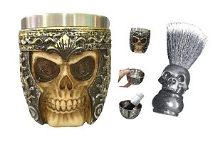 Cumbuca Térmica Alumínio Caveira Viking + Pincel Barbear Macio