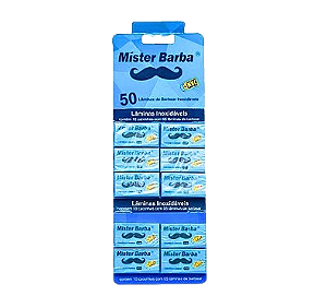 Lâmina Mister Barba 1 Cartela com 50 Lâminas / 100 Metades - Superbarba