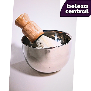 Conjunto Kit de Barbear Cumbuca Tijela de Aço Inox e Pincel de Barba