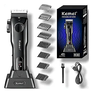 Máquina de Corte Cabelo - 8 Pentes - Led - Sem Fio - Funciona 2 1/2 h  - 6800/7500 RPM - Kemei - KM 5082