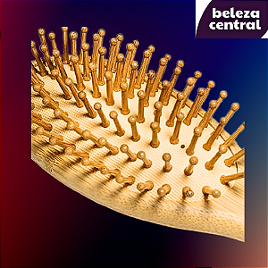 Escova de Cabelo Cerdas de Bambu Natural - Pontas Arredondadas - Anti Estática - Promove a Sedosidade - Tamanho Médio