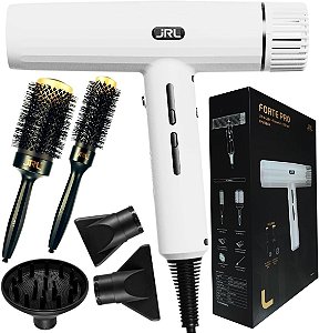 Secador Profissional JRL Forte Pro - Motor 90.000 RPM - 3 Temperaturas e Velocidades - 320g - Branco - 220v