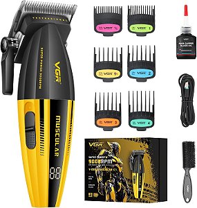 Máquina de Cortar Cabelo Profissional Muscular VGR V-285 Sem Fio com Display LED e Motor de 9.000 RPM