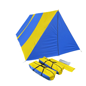 Barraca de Camping Modelo Canadense Natura 5 Lugares Com Avance/Extensão Fechado (Varanda e Porta) Gripa Tents Padrão Azul Royal & Amarela