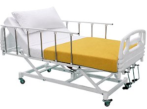 Cama Hospitalar Manual 3 Movimentos Elevação do Leito Grades Retráteis com Colchão